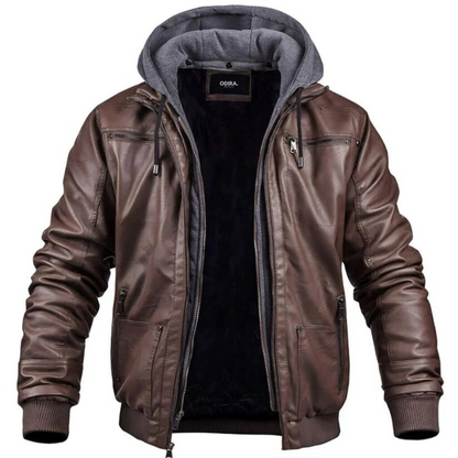 William- Stilvolle Premium Leder-Winter-Jacke mit Kapuze