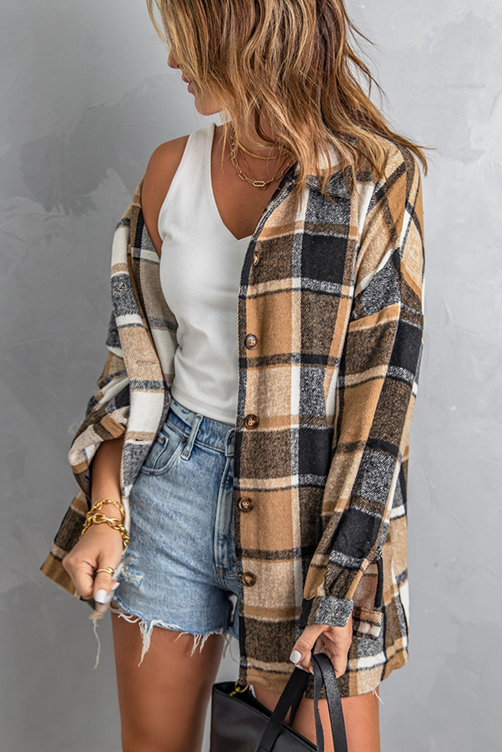 SIMONE - Damen Casual Lose Plaid Jacke