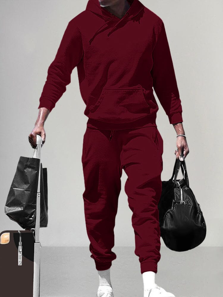 Stylish Athleisure Hoodie Set Sports Set coofandy Wine Red S 